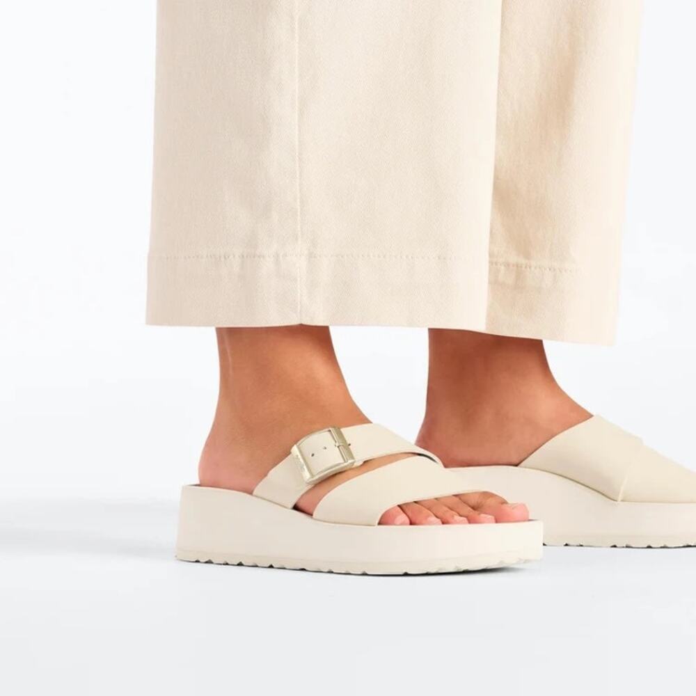 Papillio by Birkenstock Almina Leather Slide Sandals Oyster EU39 / Women’s 8‑8.5